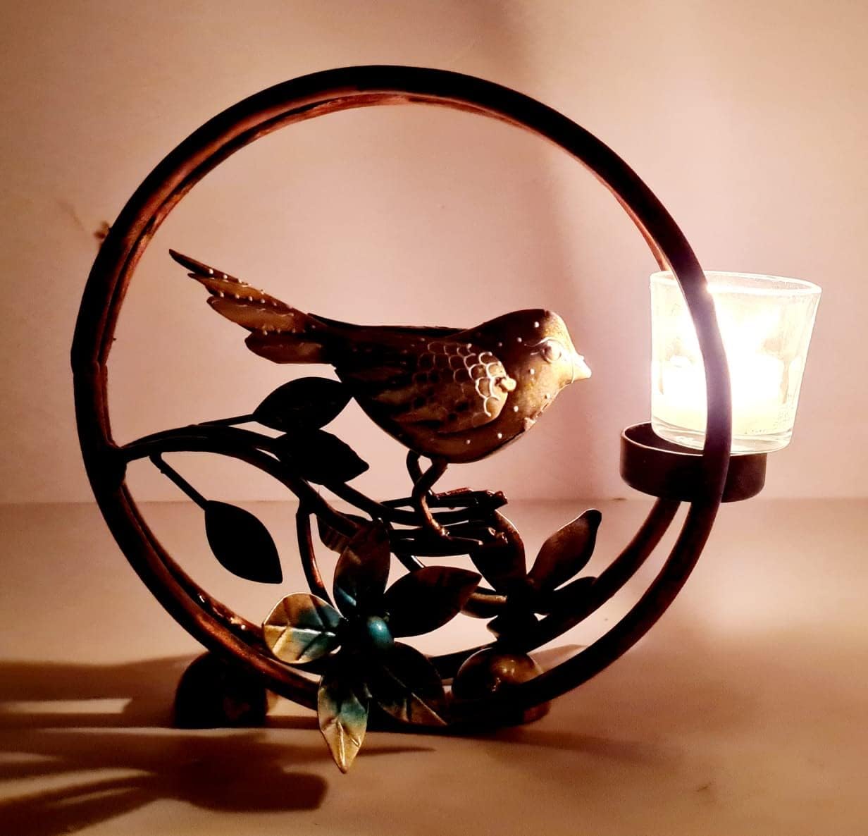 The Round Bird T-Lite Statue Teal Light Holder