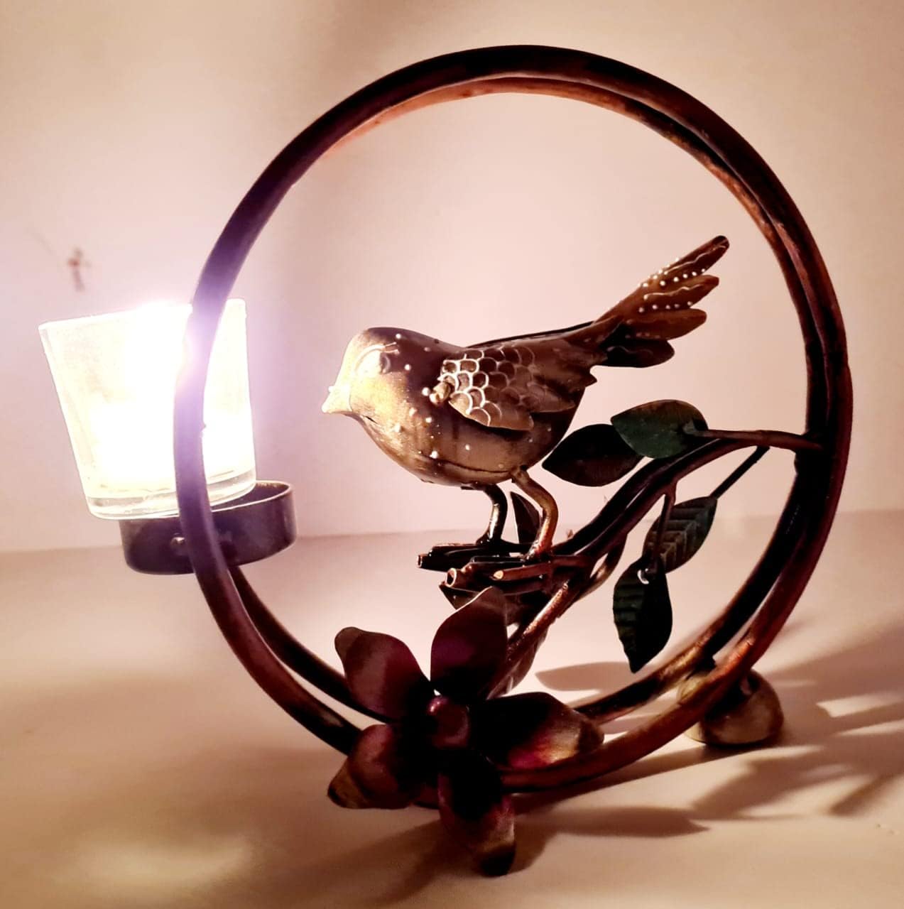 The Round Bird T-Lite Statue Teal Light Holder