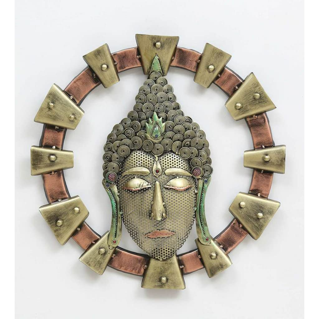 Budha Antique Rustic Wrought Iron Spiritual Wall Art In Brown