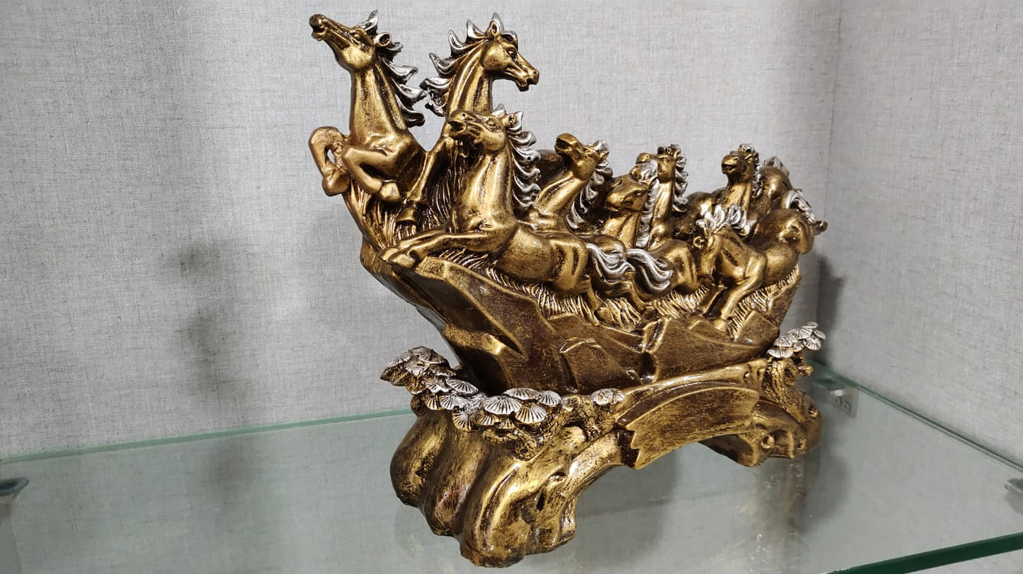 Eight Running Victory Horses Golden Resin Showpiece