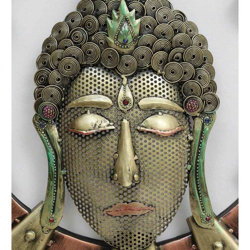 Budha Antique Rustic Wrought Iron Spiritual Wall Art In Brown