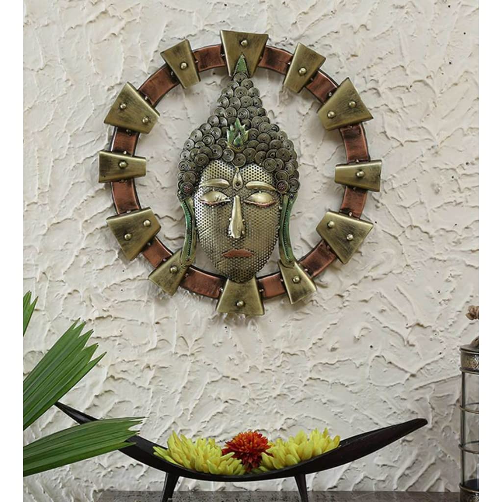 Budha Antique Rustic Wrought Iron Spiritual Wall Art In Brown