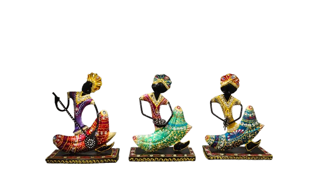 Folk Musician Set - Metal Musician Décor (Set of 3) Dimensions: 8 inches Height x 6.5 inches Width (Each)