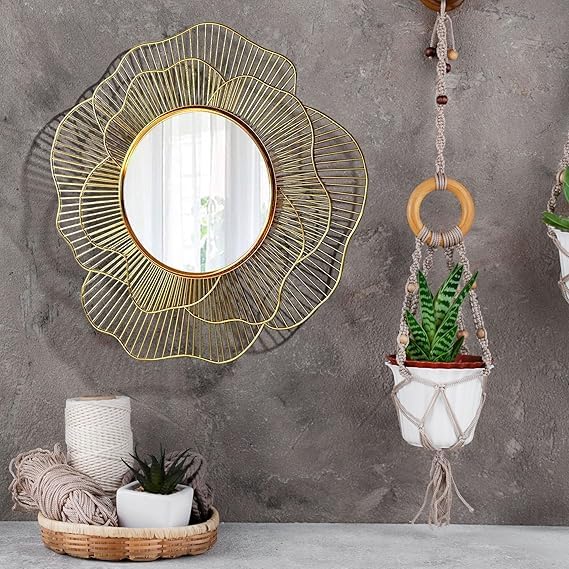 Metal Decorative Mirror Wall Mounted Hanging Mirror Sculpture Metal Golden Rose Design Modern Art