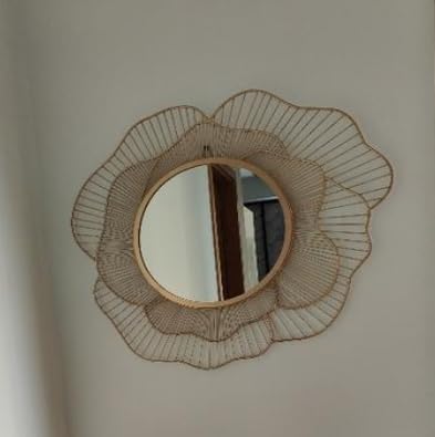 Metal Decorative Mirror Wall Mounted Hanging Mirror Sculpture Metal Golden Rose Design Modern Art