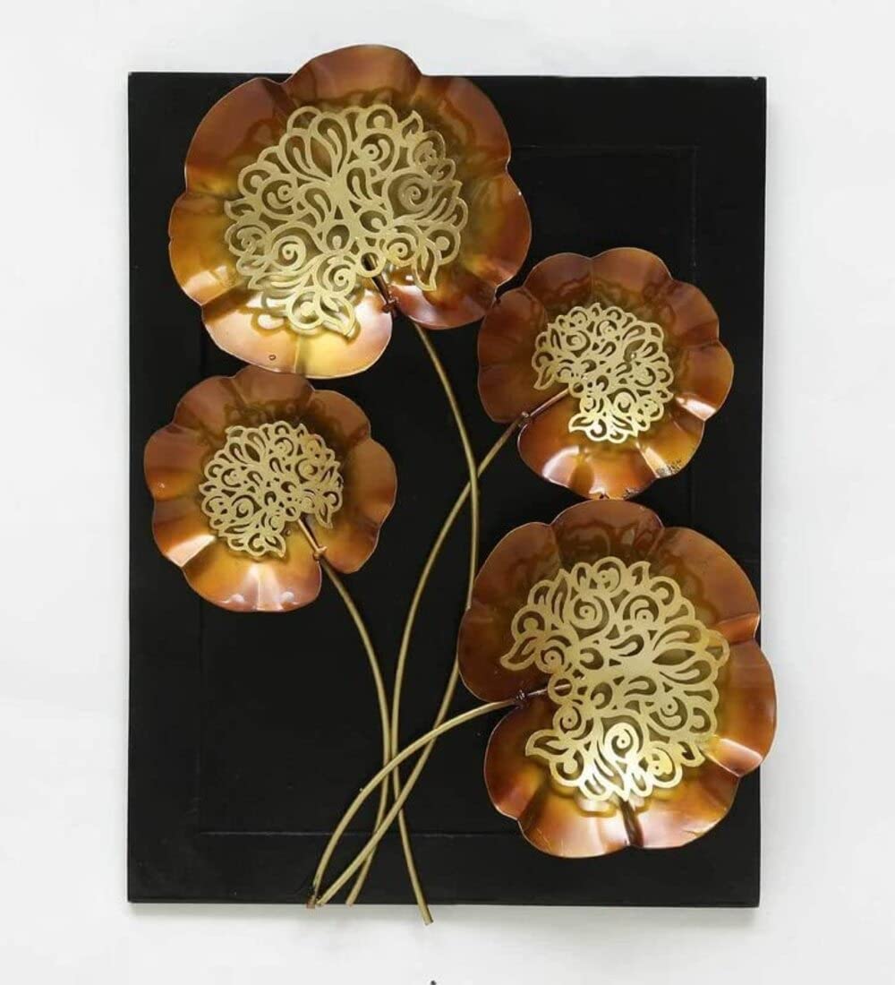 Sunflower Wrought Iron Wooden Fibre Frame with Metal Leaves