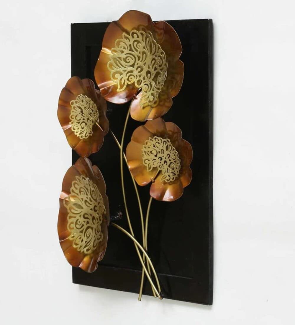 Sunflower Wrought Iron Wooden Fibre Frame with Metal Leaves