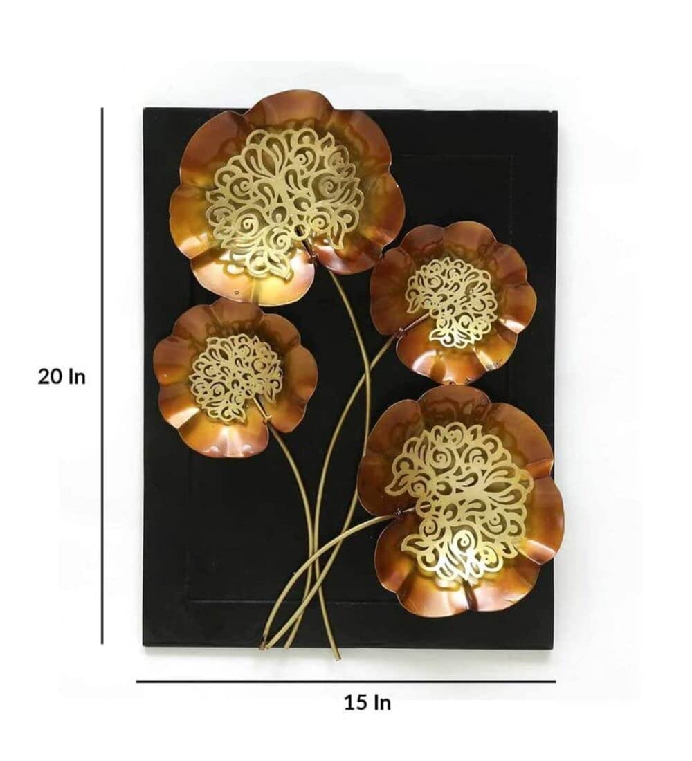 Sunflower Wrought Iron Wooden Fibre Frame with Metal Leaves