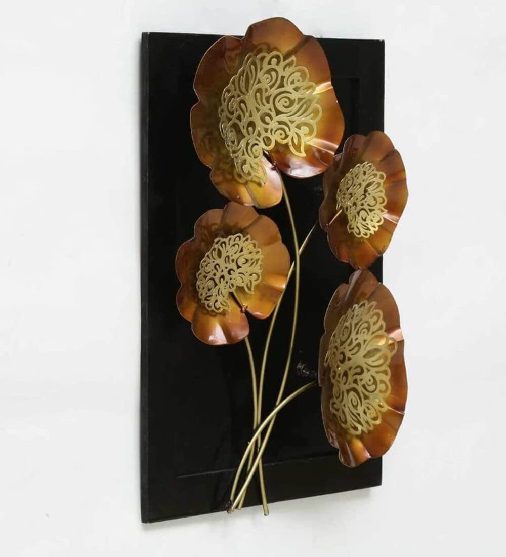 Sunflower Wrought Iron Wooden Fibre Frame with Metal Leaves