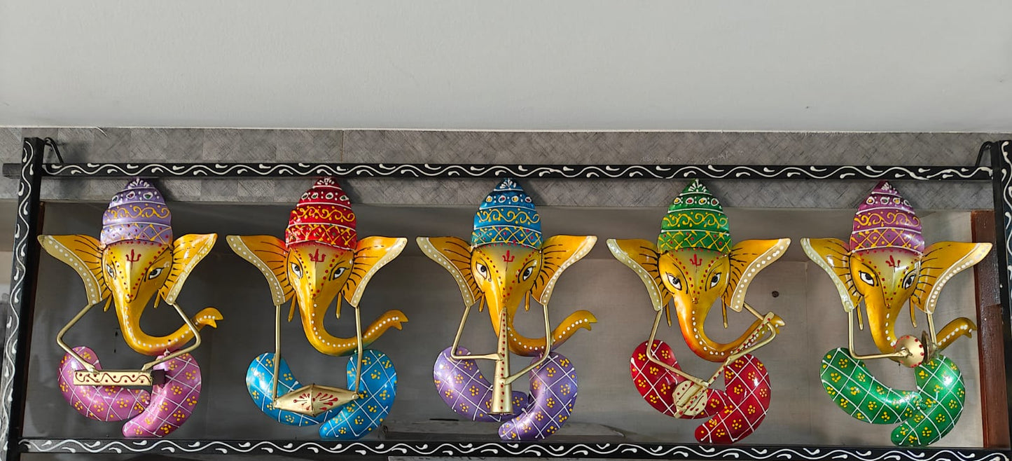 Lord Ganesha Playing Instrument Metal Wall Decor