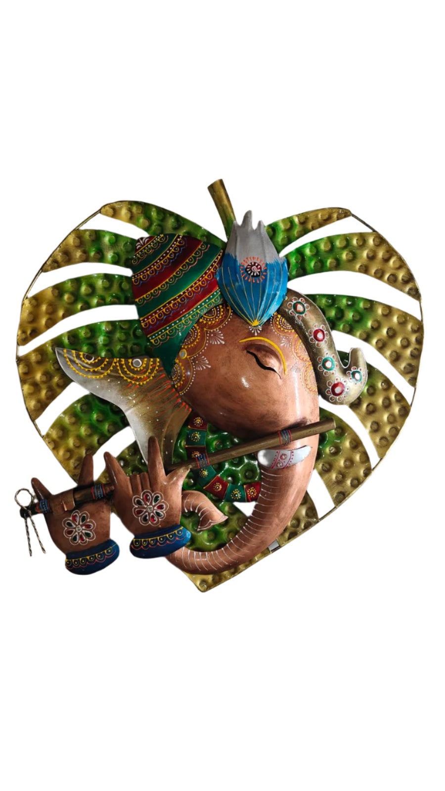 Paan Ganesha Playing Flute Metal Wall Decor