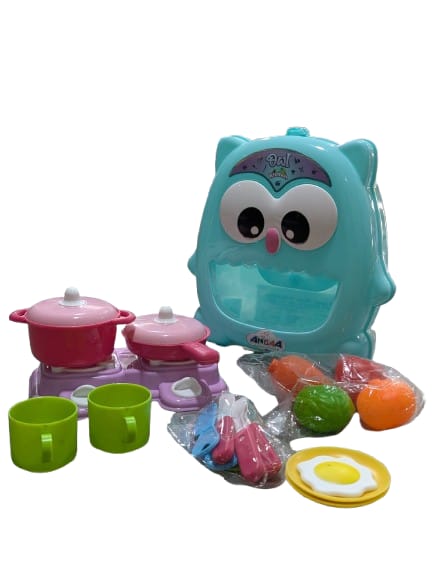 Owl-Shaped Kids Trolley Kitchen Play Set