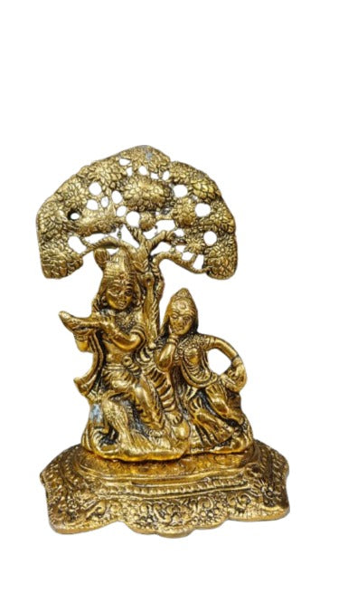 Radha Krishna Metal Idol under Tree (6.5 x 4.5 inches)
