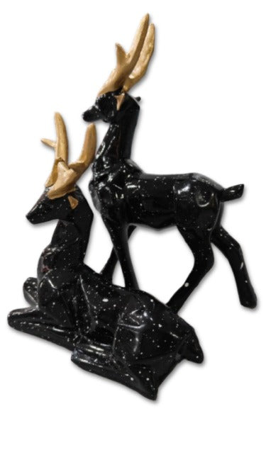 Black Resin Deer Pair – Sitting & Standing