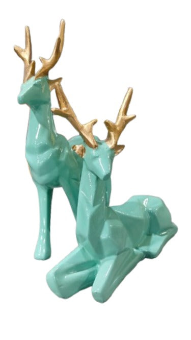 Green Resin Deer Pair – Sitting & Standing