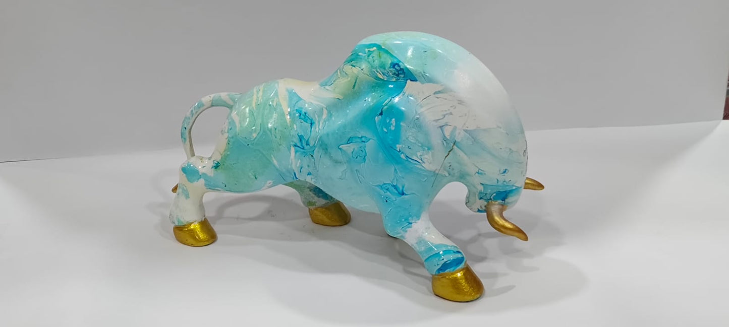 Aqua Marble Finish Resin Bull