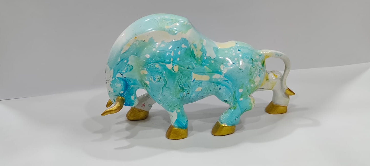 Aqua Marble Finish Resin Bull
