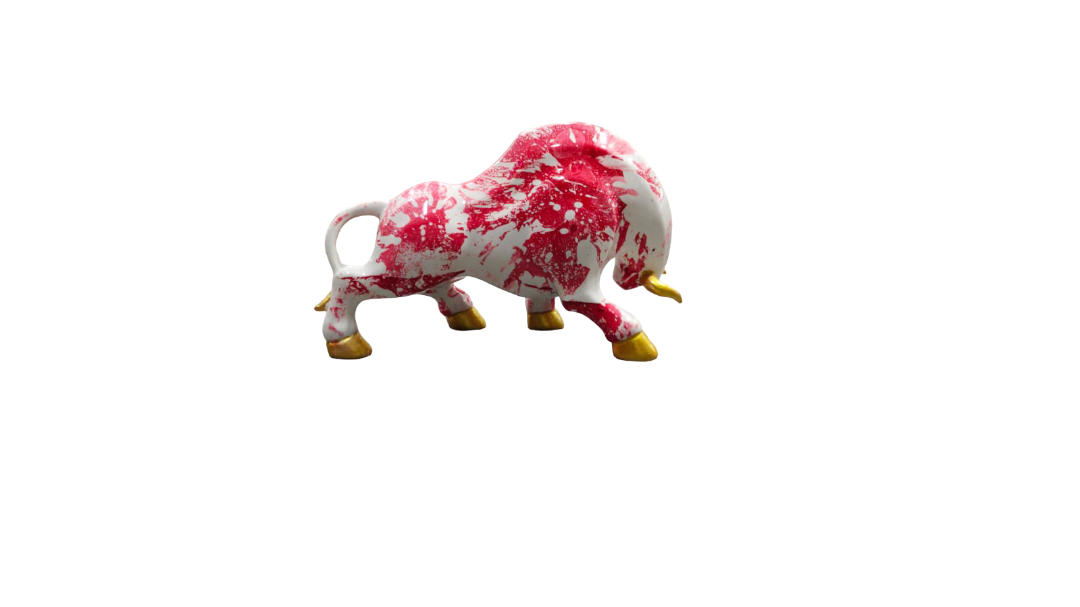 Aqua Marble Finish Resin Bull White & Red