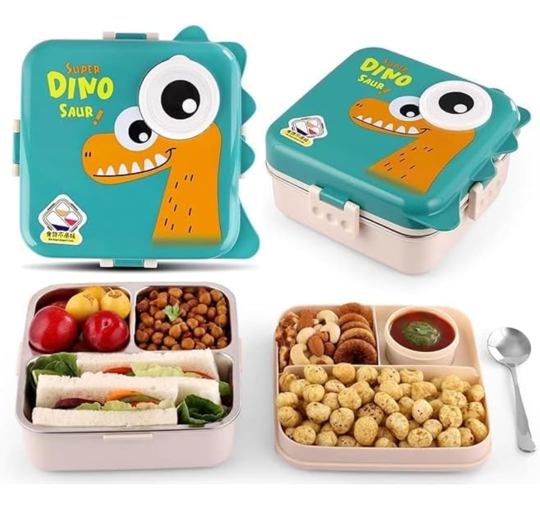 Fun Dino Theme Stainless Steel Bento Lunch Box for School