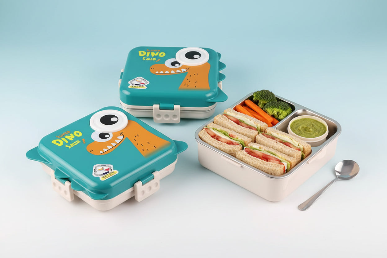 Fun Dino Theme Stainless Steel Bento Lunch Box for School