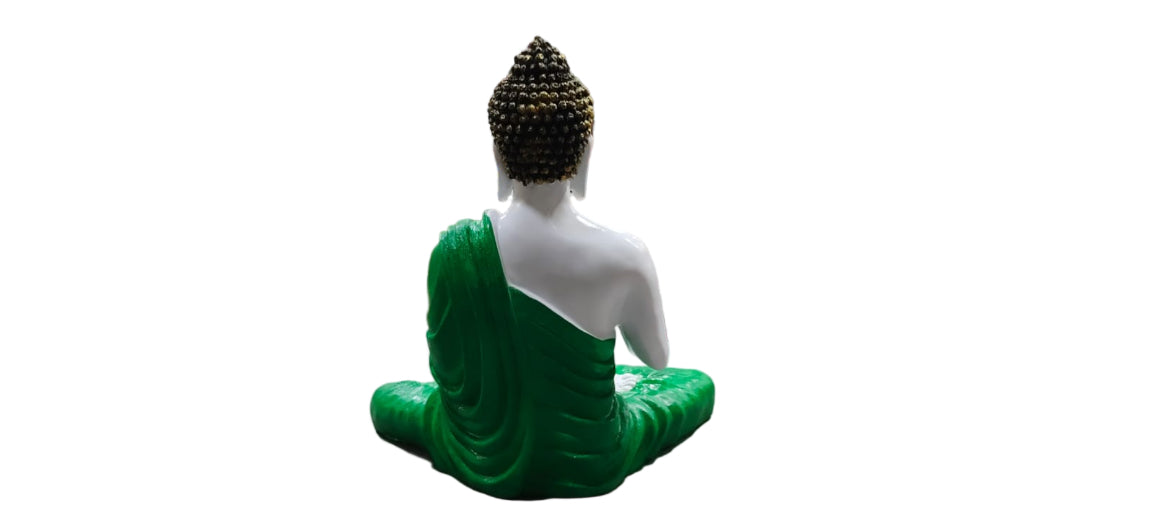Majestic Green Buddha Statue - Resin, Handcrafted, Blessing Mode