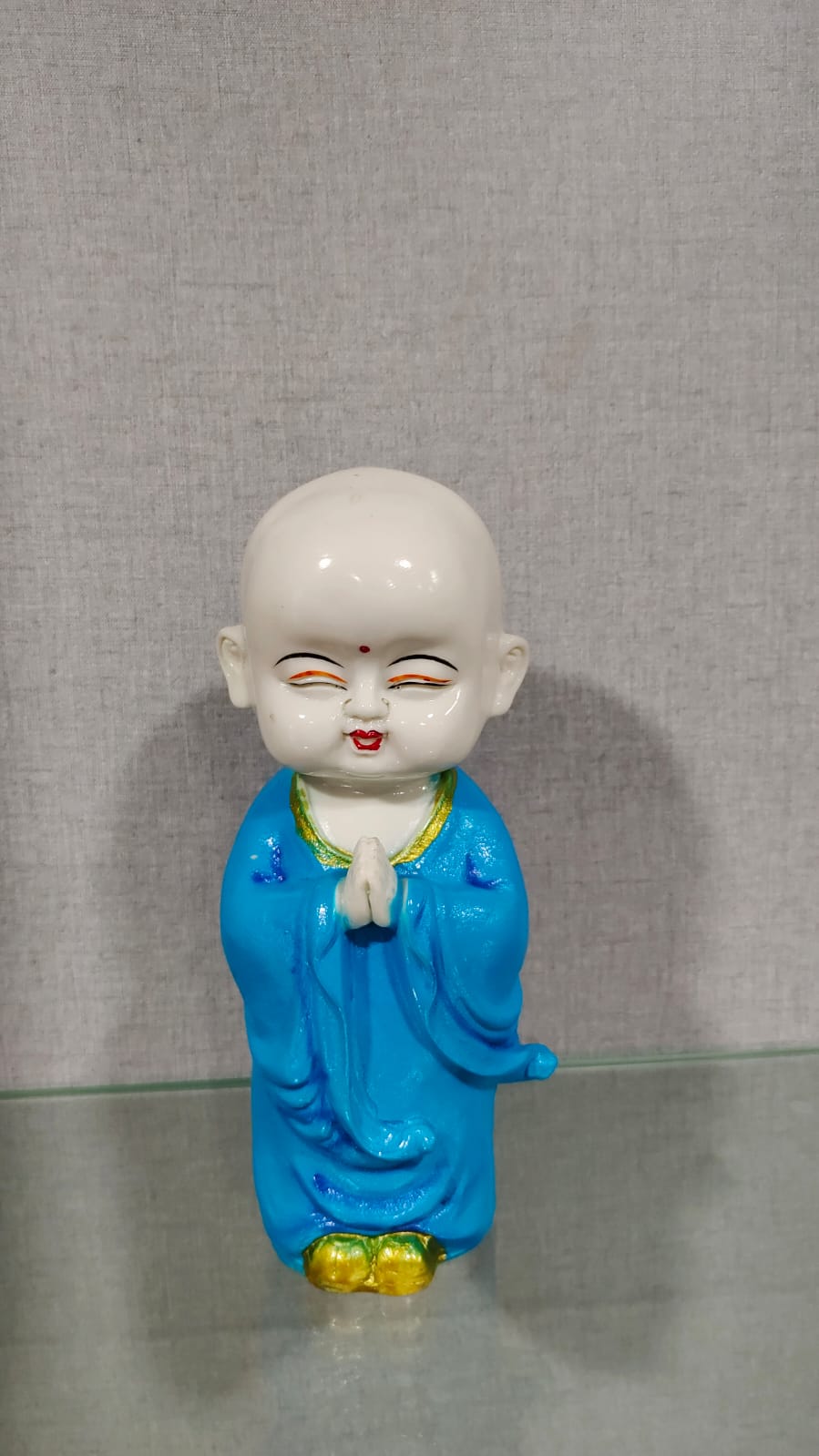 Baby Praying Monk Resin Showpiece Blue