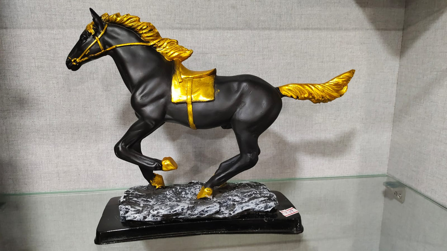 Golden Black Running Horse Resin Figurine Decorative Showpiece