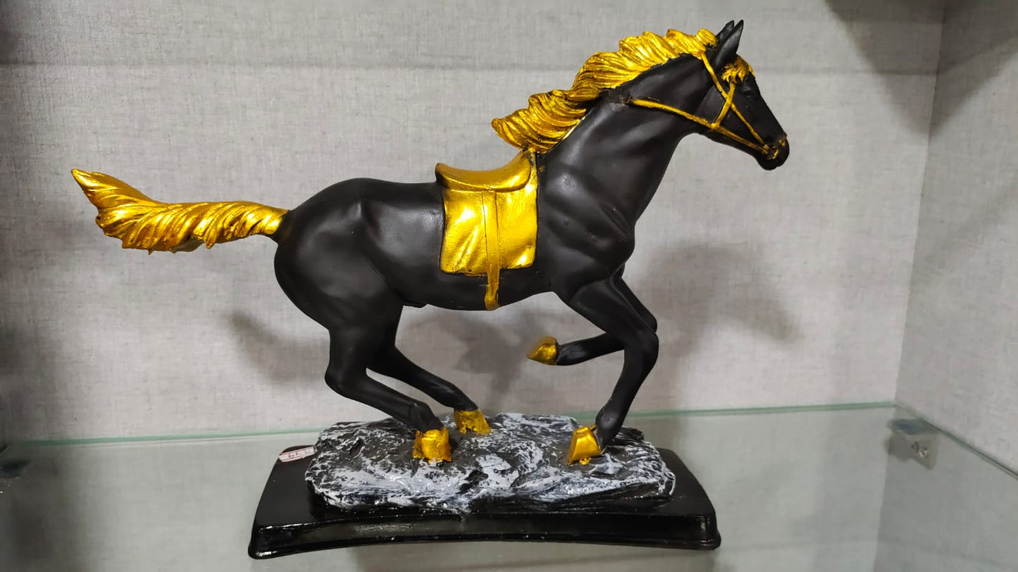 Golden Black Running Horse Resin Figurine Decorative Showpiece