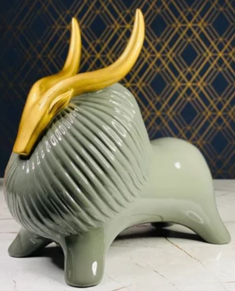 Himalayan Golden Horn Yak Grey Decorative Showpiece Resin