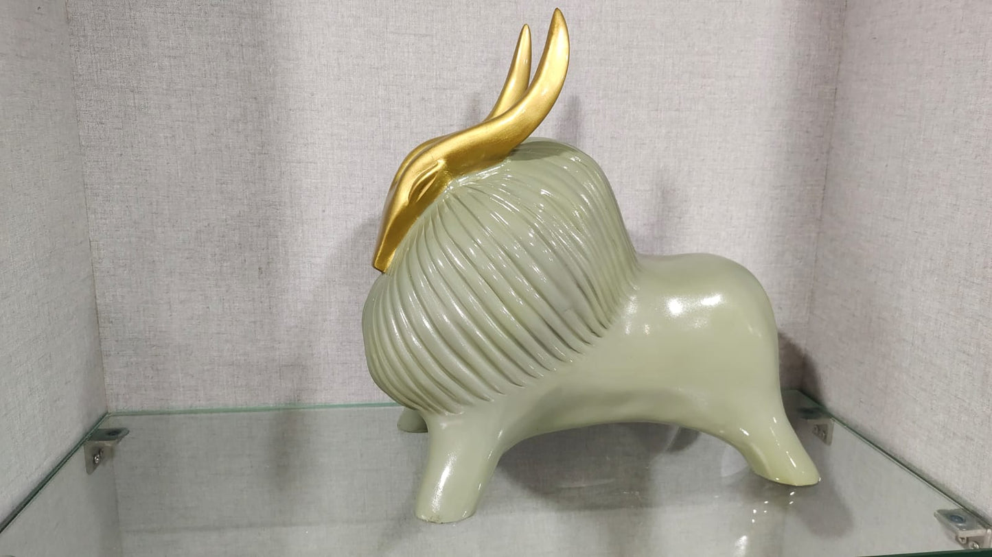 Himalayan Golden Horn Yak Grey Decorative Showpiece Resin
