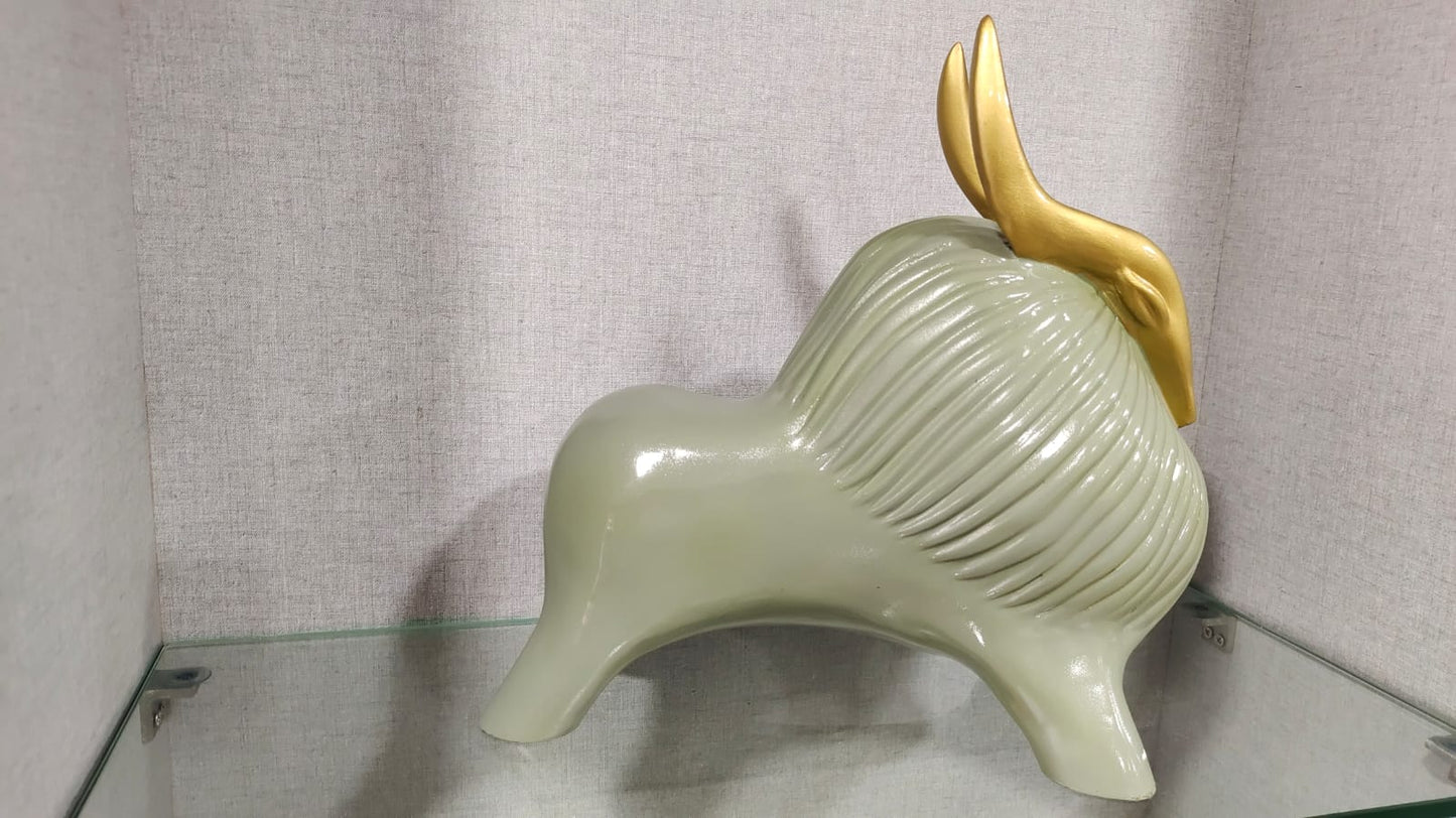 Himalayan Golden Horn Yak Grey Decorative Showpiece Resin