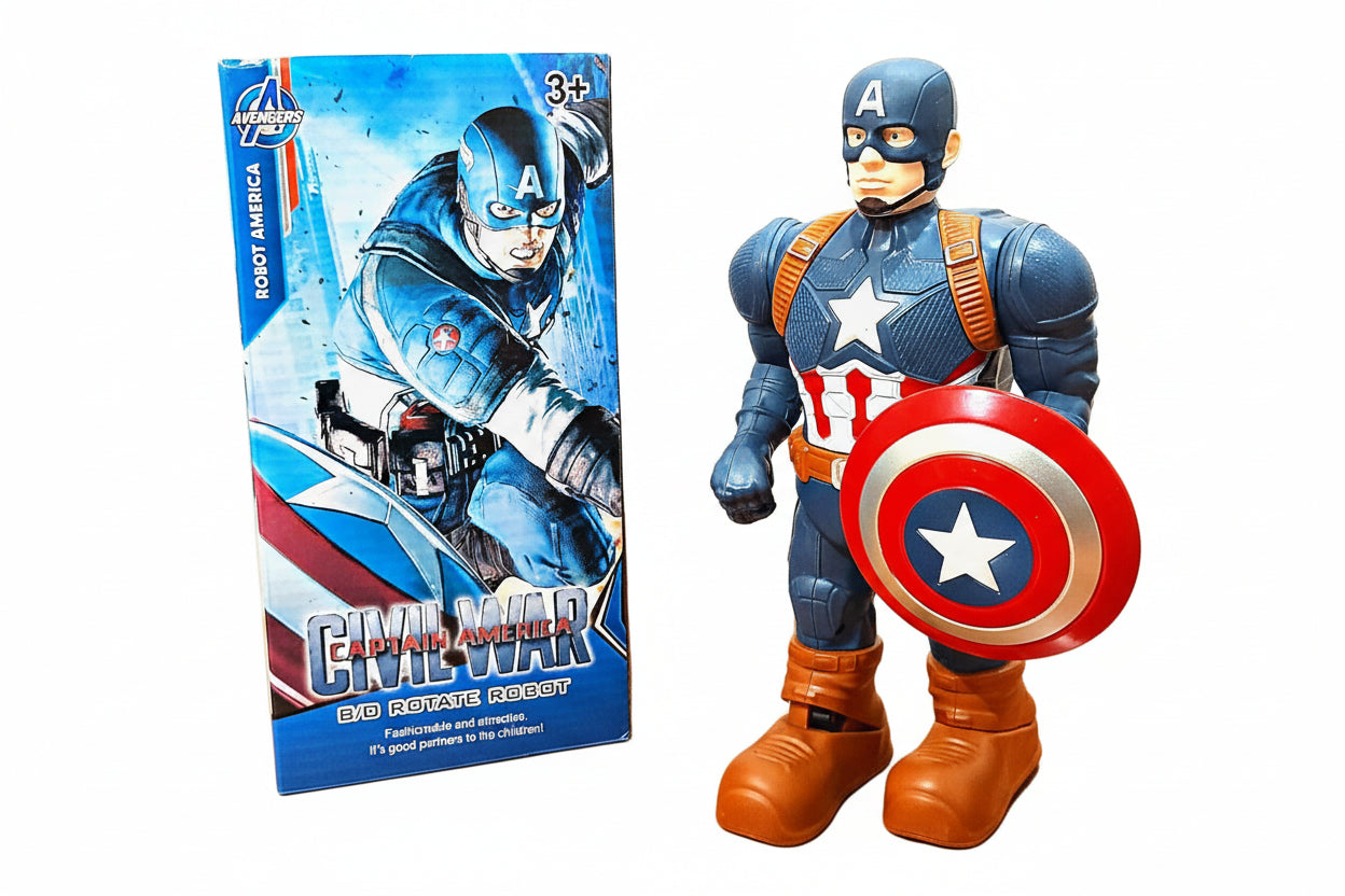 Captain America Action Figure with rotating upper body, music and light effects, based on the Avengers movie theme.
