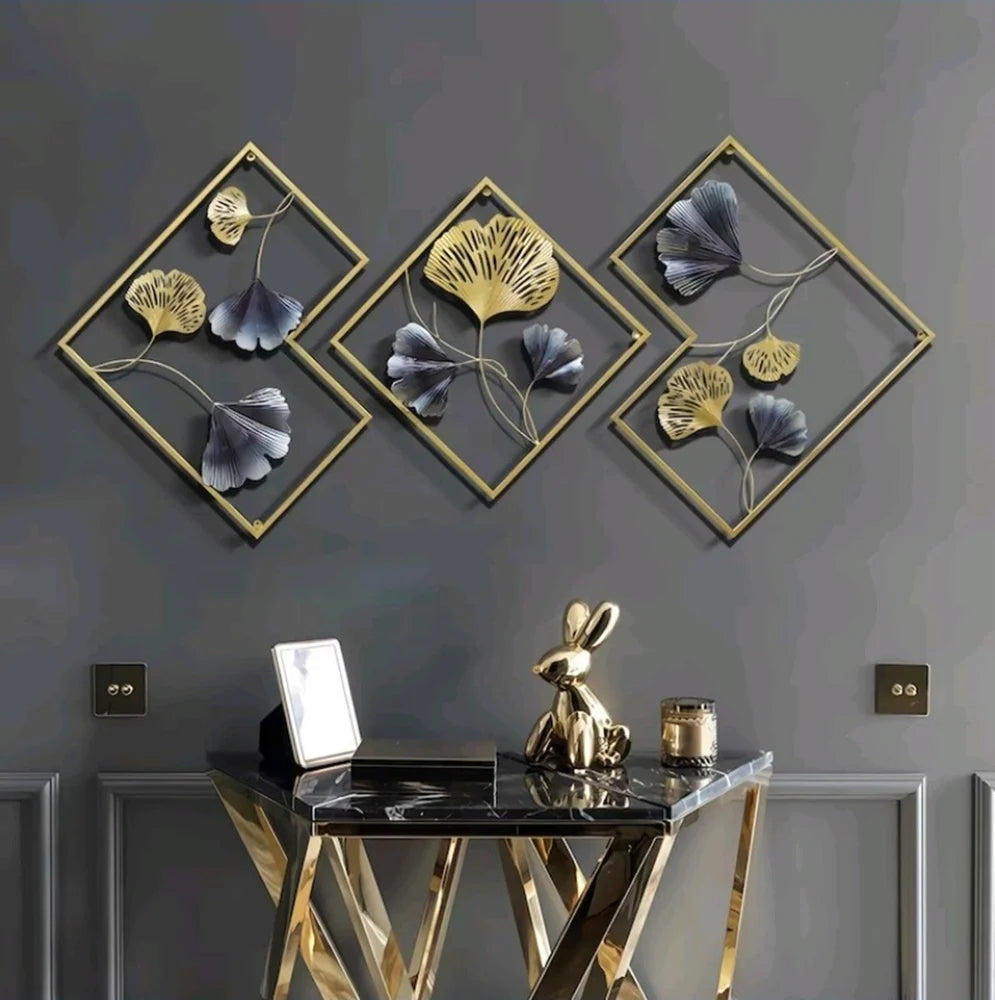 The Golden Ginkgo Leaf Metal Frame Wall Art
