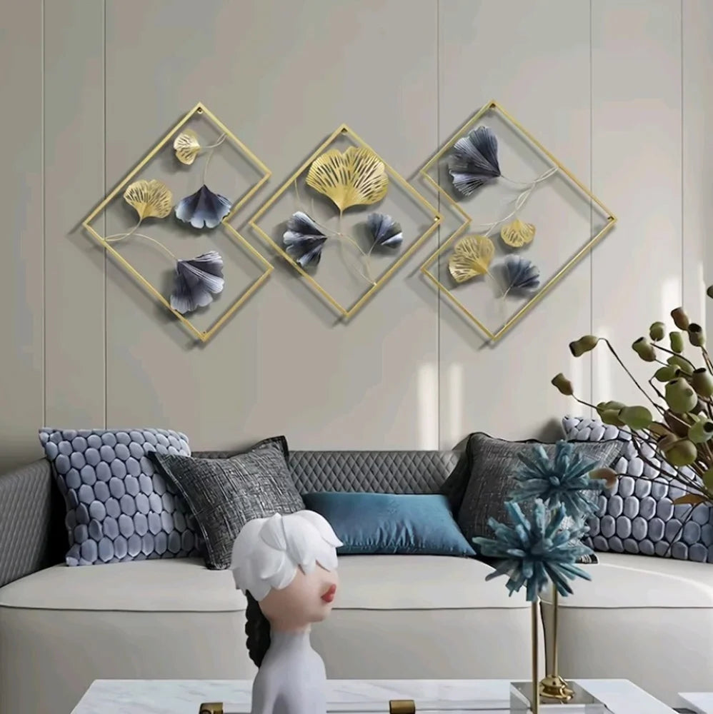 The Golden Ginkgo Leaf Metal Frame Wall Art