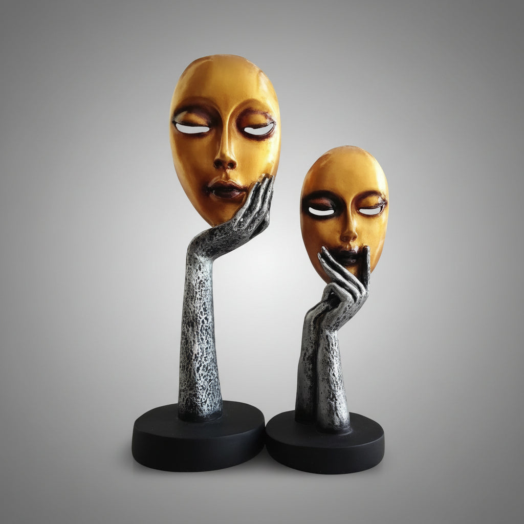 Elegant Gold Lady Face Sculpture Set of 2