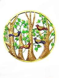 ROUND METAL ART BIRDS ON TREE HANDCRAFTED ECCENTIC BEAUTIFUL WALL