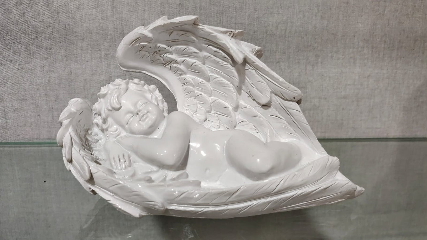 Baby Angel in Wings Statue – 10 cm Polyresin White Figurine for Home Decor