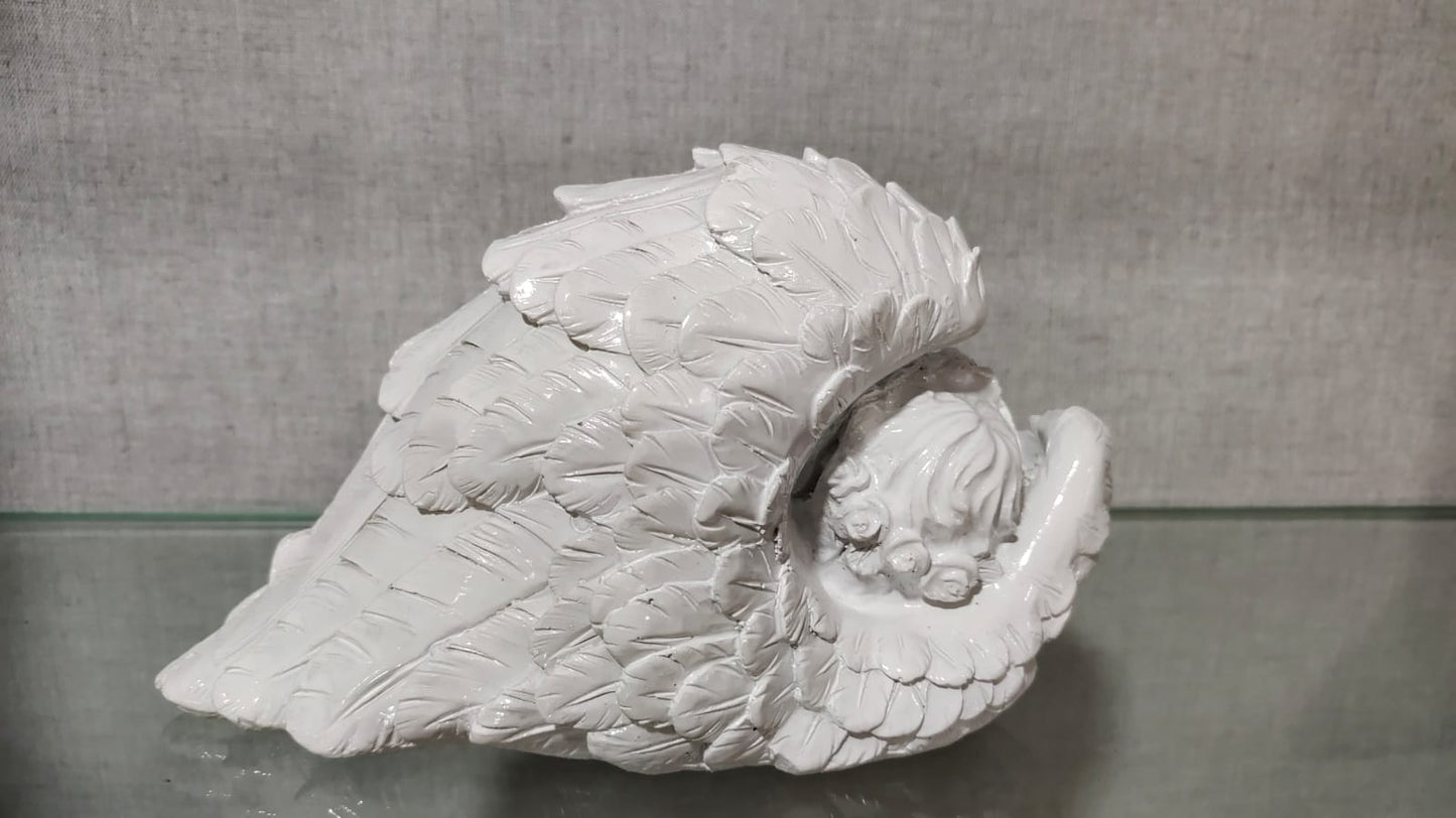 Baby Angel in Wings Statue – 10 cm Polyresin White Figurine for Home Decor