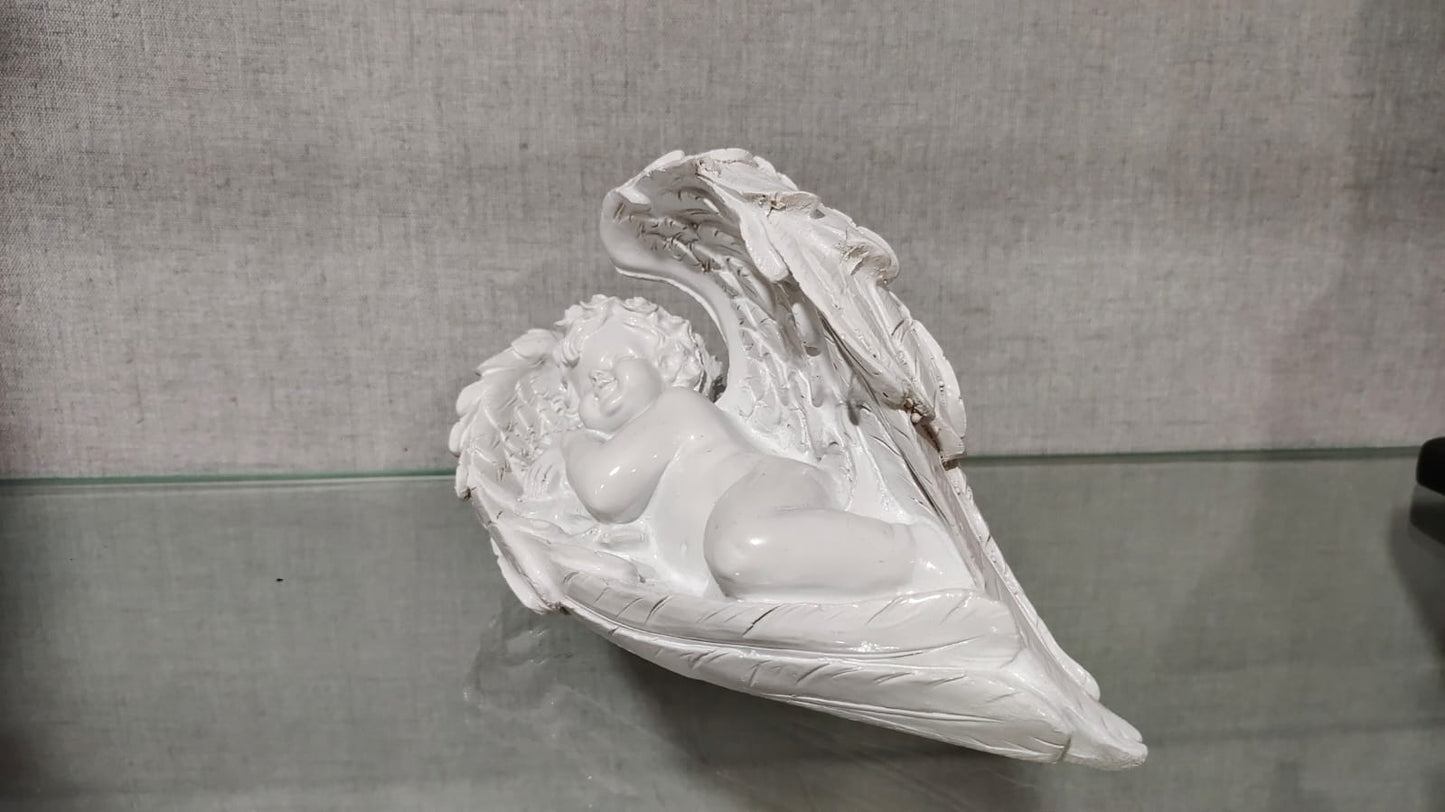 Baby Angel in Wings Statue – 10 cm Polyresin White Figurine for Home Decor