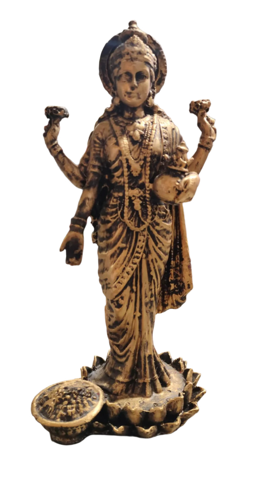 Standing Lakshmi Ji Statue - Resin, Antique Finish, Handcrafted