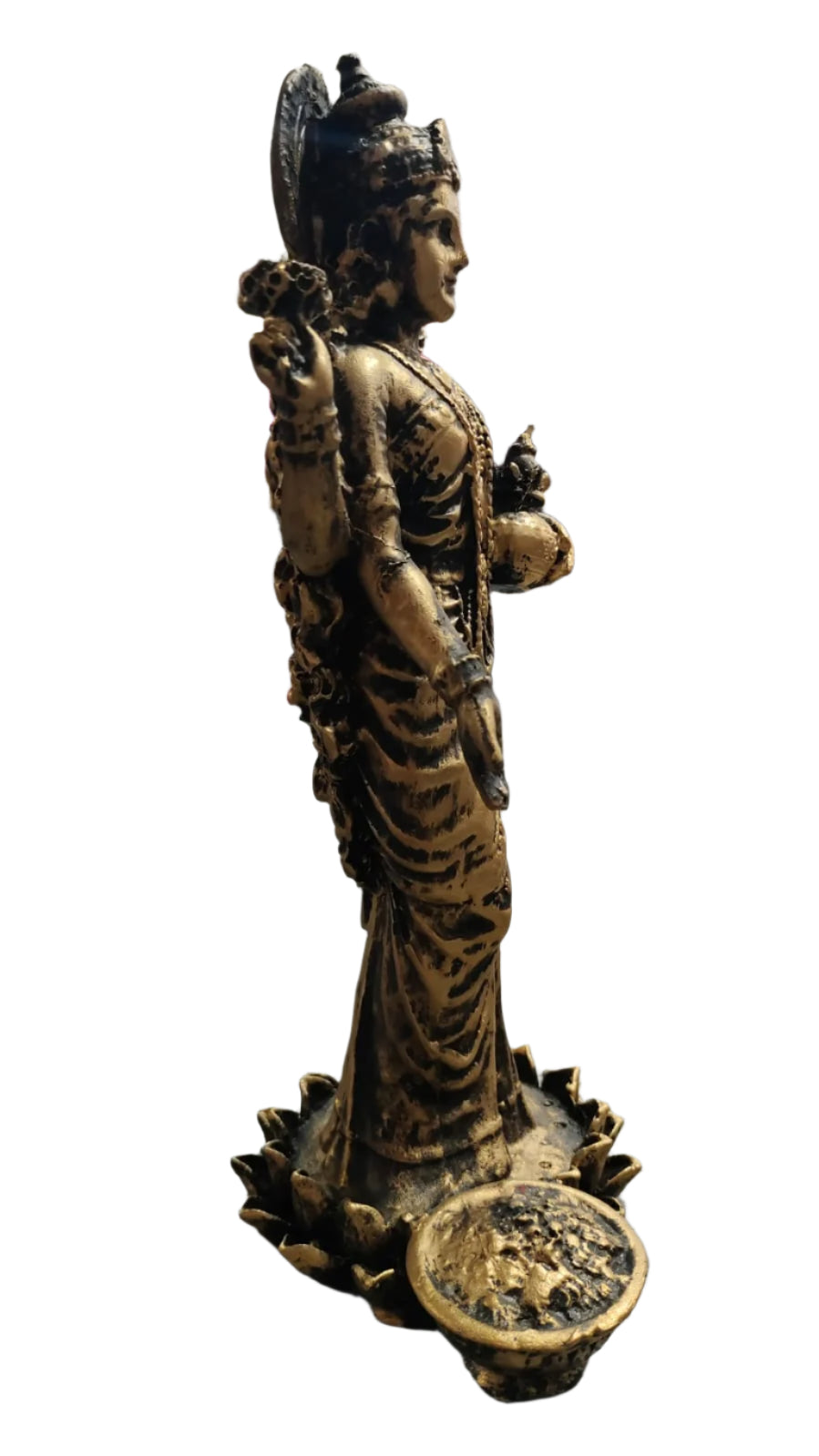 Standing Lakshmi Ji Statue - Resin, Antique Finish, Handcrafted