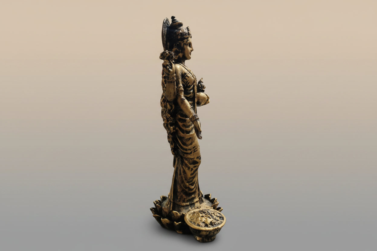 Standing Lakshmi Ji Statue - Resin, Antique Finish, Handcrafted