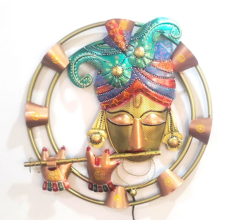 Antique Rustic Halo of Krishna LED Metal Wall Décor – Unique Spiritual Wall Art