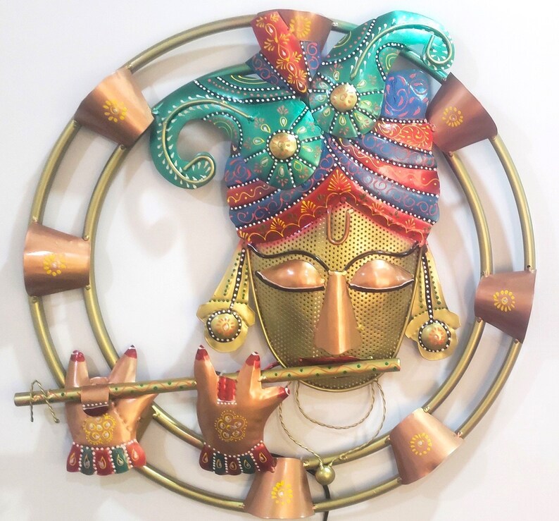 Antique Rustic Halo of Krishna LED Metal Wall Décor – Unique Spiritual Wall Art