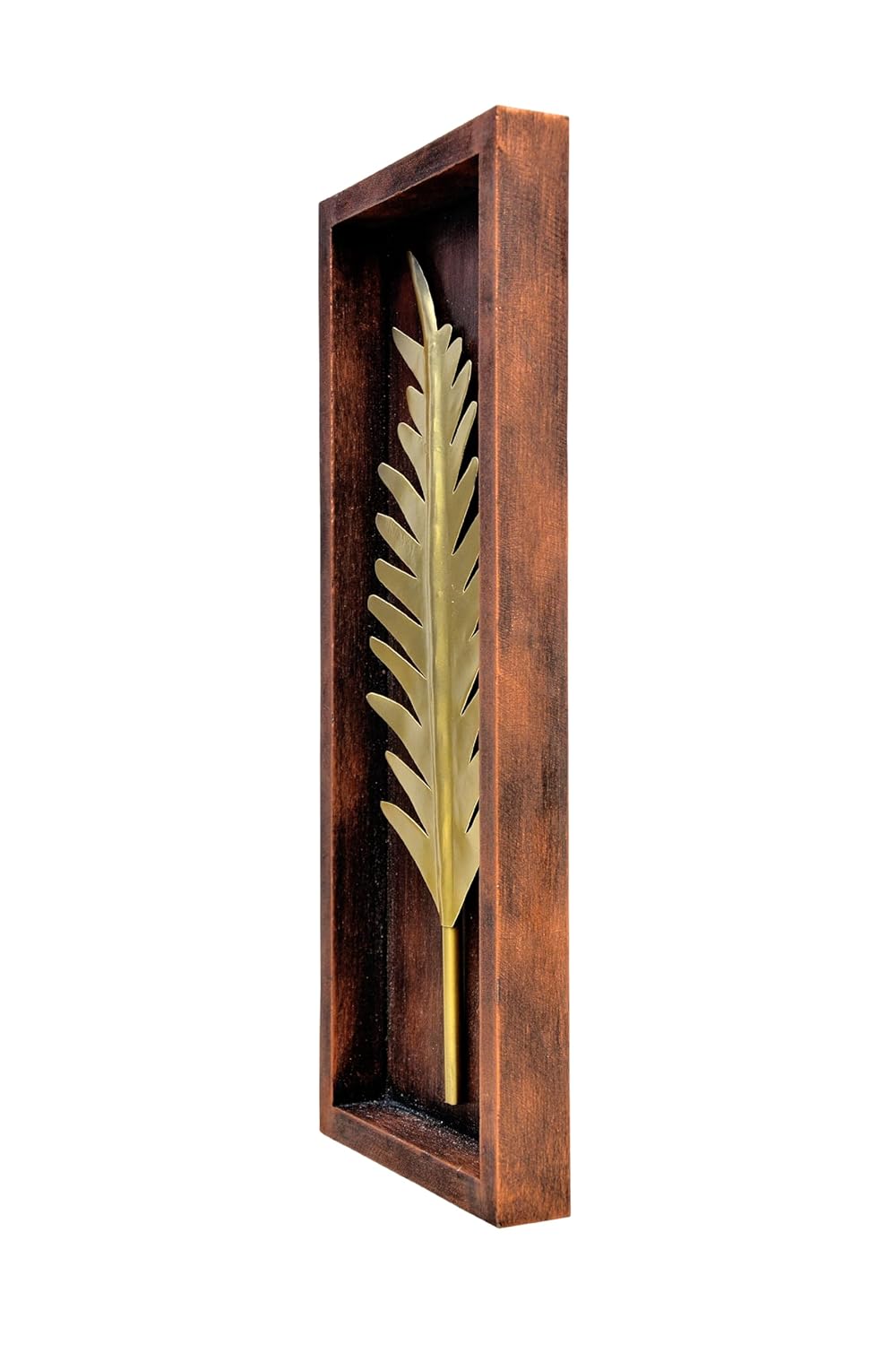 Golden Leaves in Wooden Frame Metal Wall Decor