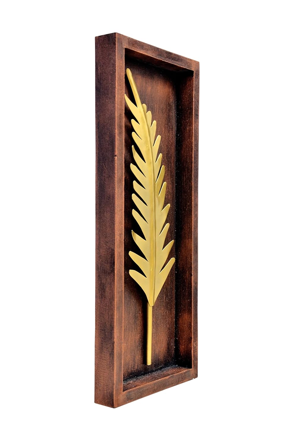 Golden Leaves in Wooden Frame Metal Wall Decor