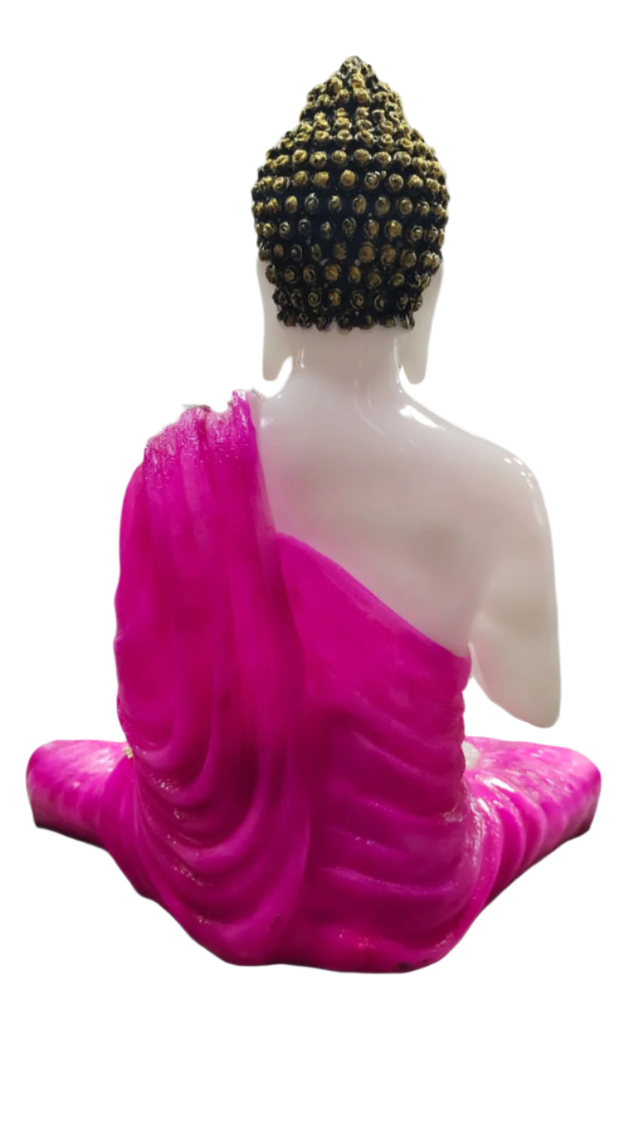 Serene Pink Buddha Statue - Resin, Handcrafted, Pearl Work, Blessing Mode