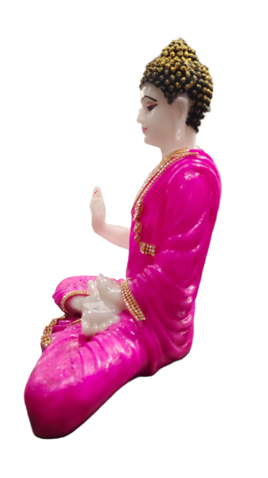 Serene Pink Buddha Statue - Resin, Handcrafted, Pearl Work, Blessing Mode