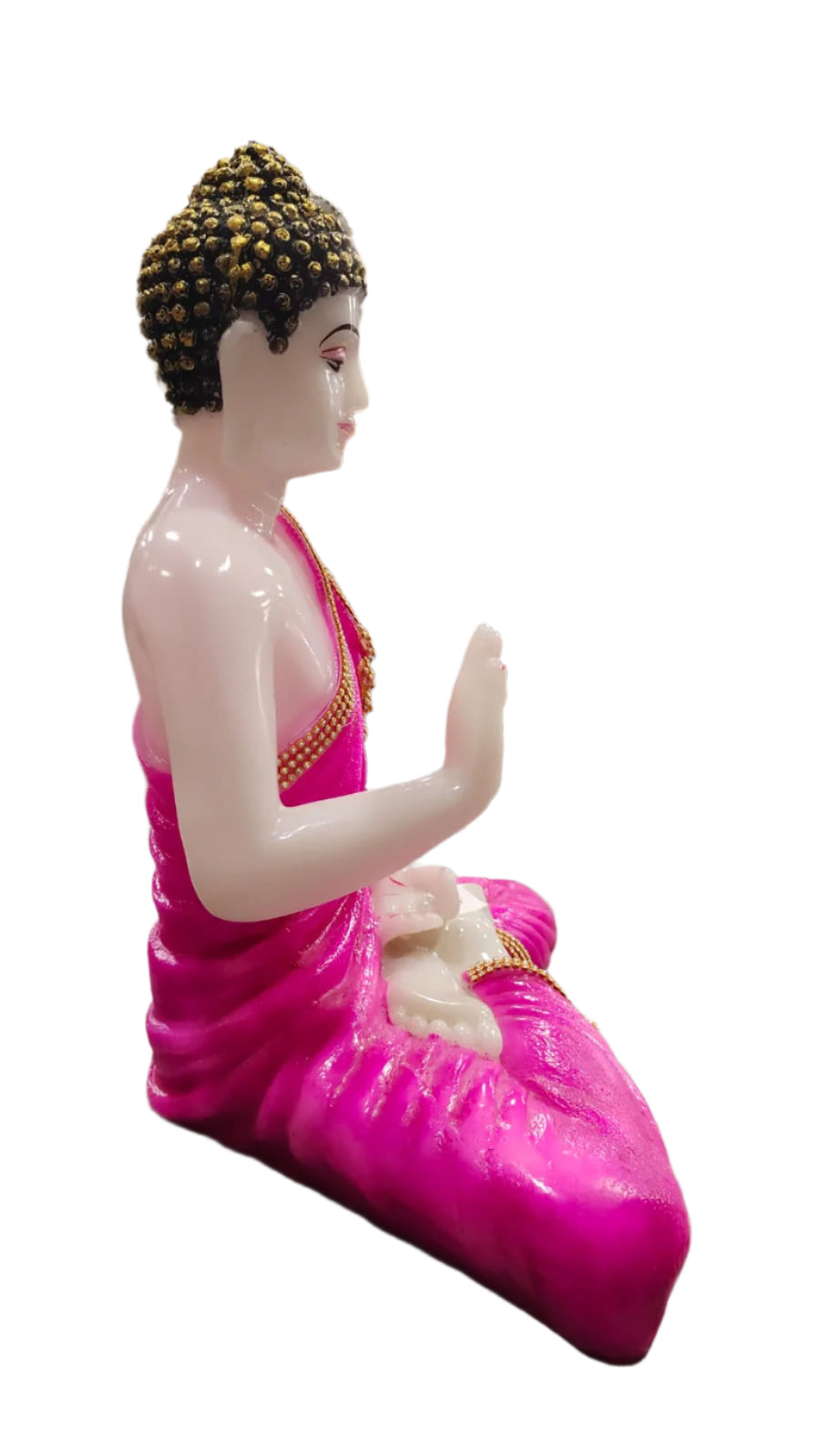 Serene Pink Buddha Statue - Resin, Handcrafted, Pearl Work, Blessing Mode