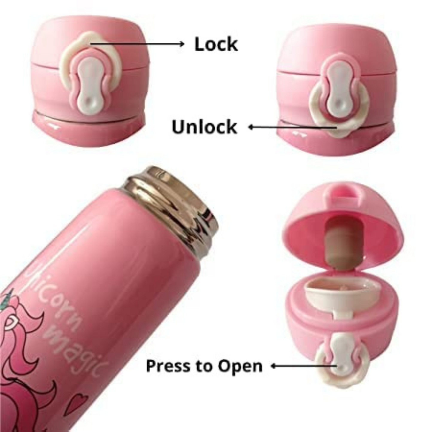 Unicorn Print Steel Water Bottle - Pink